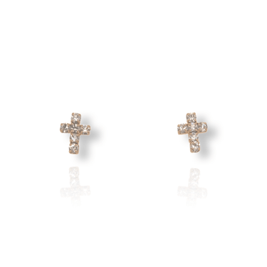Gold CZ Cross Stud Earrings